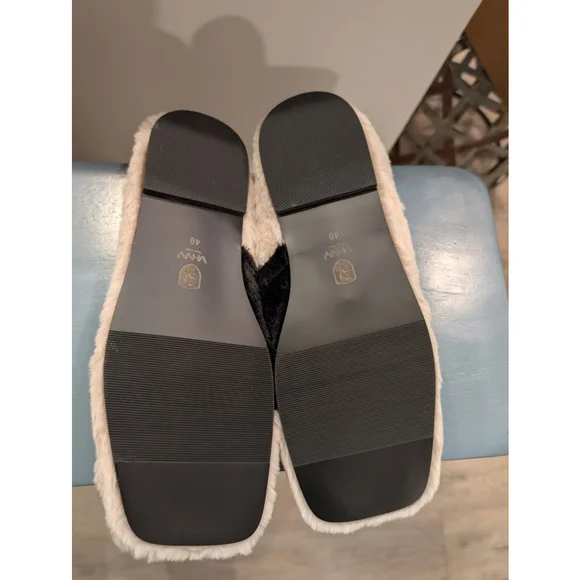 Women's VHNY Color Block Faux Fur Slippers US 10 Cream Black - Picture 7 of 11